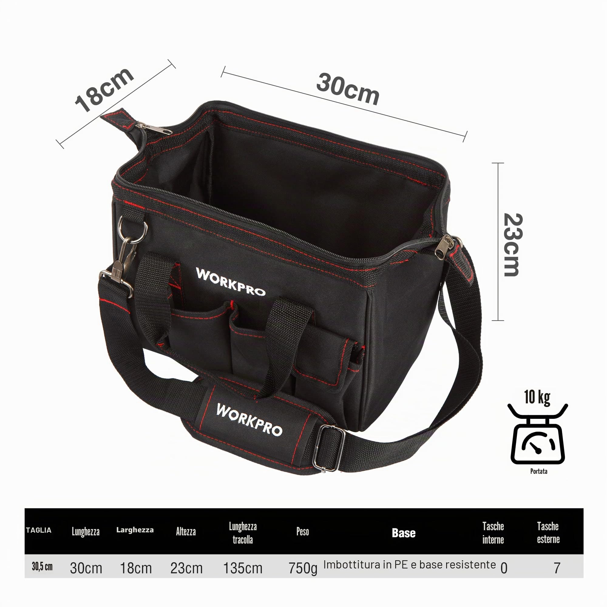 Workpro W081020 A Compact borsa porta attrezzi a bocca larga 30,5 cm