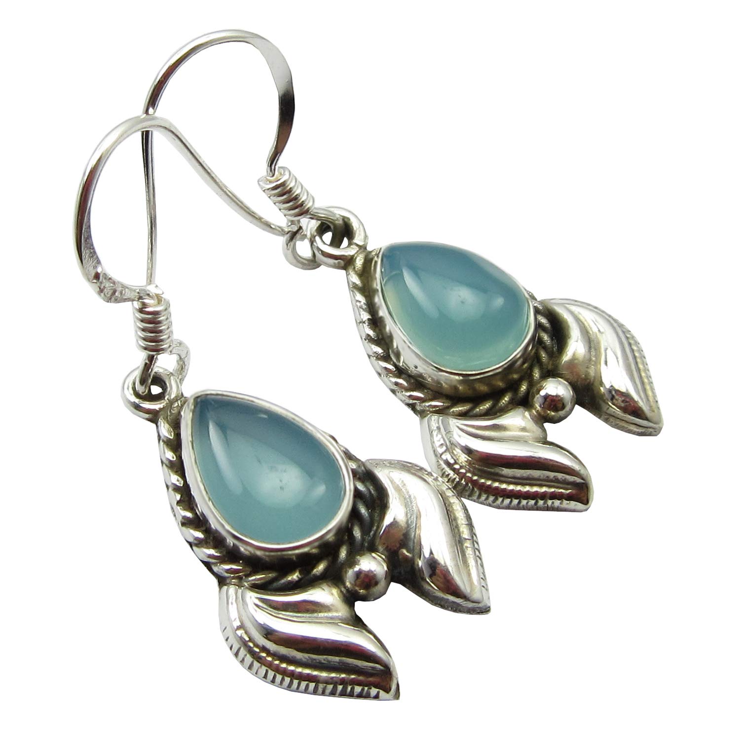 Boucles D'oreilles Argent 925 Et Calcédoine - Fait Main, Lab-created, Forme Poire