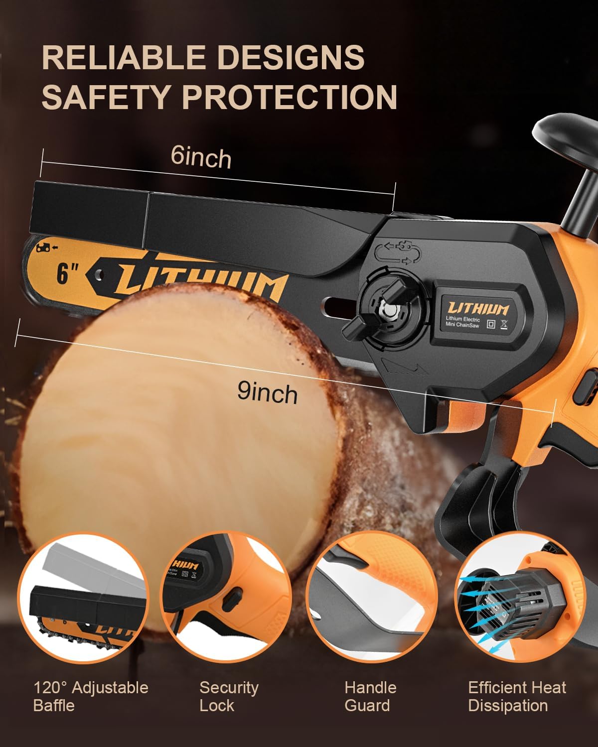 6 Inch Battery Powered Mini Chainsaw Cordless, 20V Portable Handheld Electric Chainsaws with 2 Batteries 2 Chains for Tree Trimming, Wood Cutting, Yard & Garden