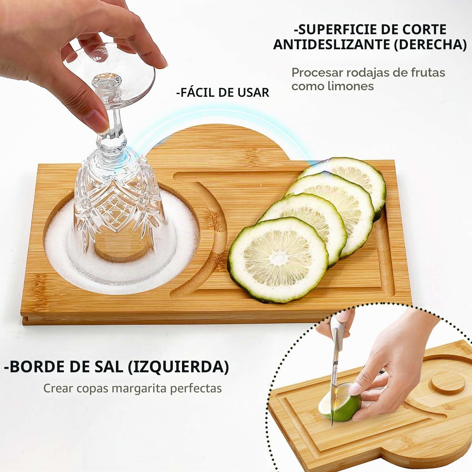 Daily Treasures Kit Profesional para Cócteles con Soporte Bambú y Salero Margarita, 16 Piezas - Shaker Boston 825ml, Accesorios Bar Hogar, Regalo Mixología