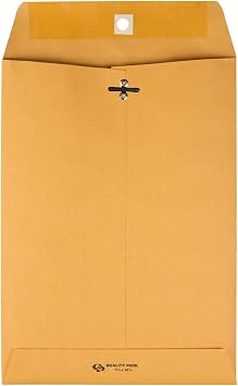 Quality Park Gummed Kraft Clasp Envelopes, 7.5 x 10.5, Box of 100 (37875), Light Brown
