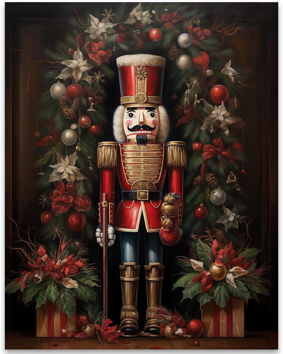 Cartel de arte de pared con diseño de cascanueces para Navidad, decoraciones navideñas retro y vintage, decoración de fiesta de Navidad y regalo