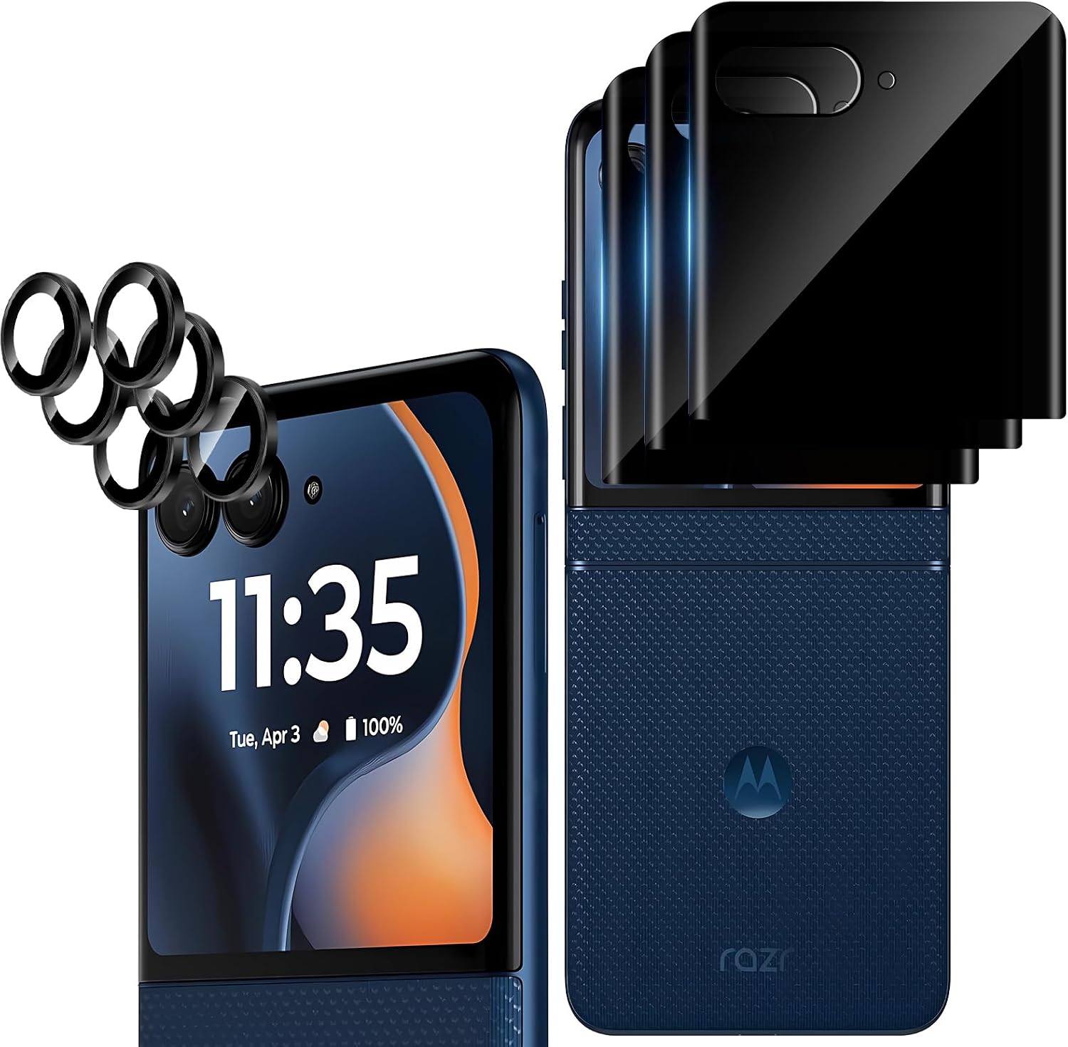 3+3 Pack for Motorola Razr 2026/2025/2024 Front Privacy Screen Protector + Camera Protector,3D Curved Full Cover Tempered Glass,[Anti-Spy] Bubble Free Screen Protector for Razr 2026/Razr 2025/Razr 2024