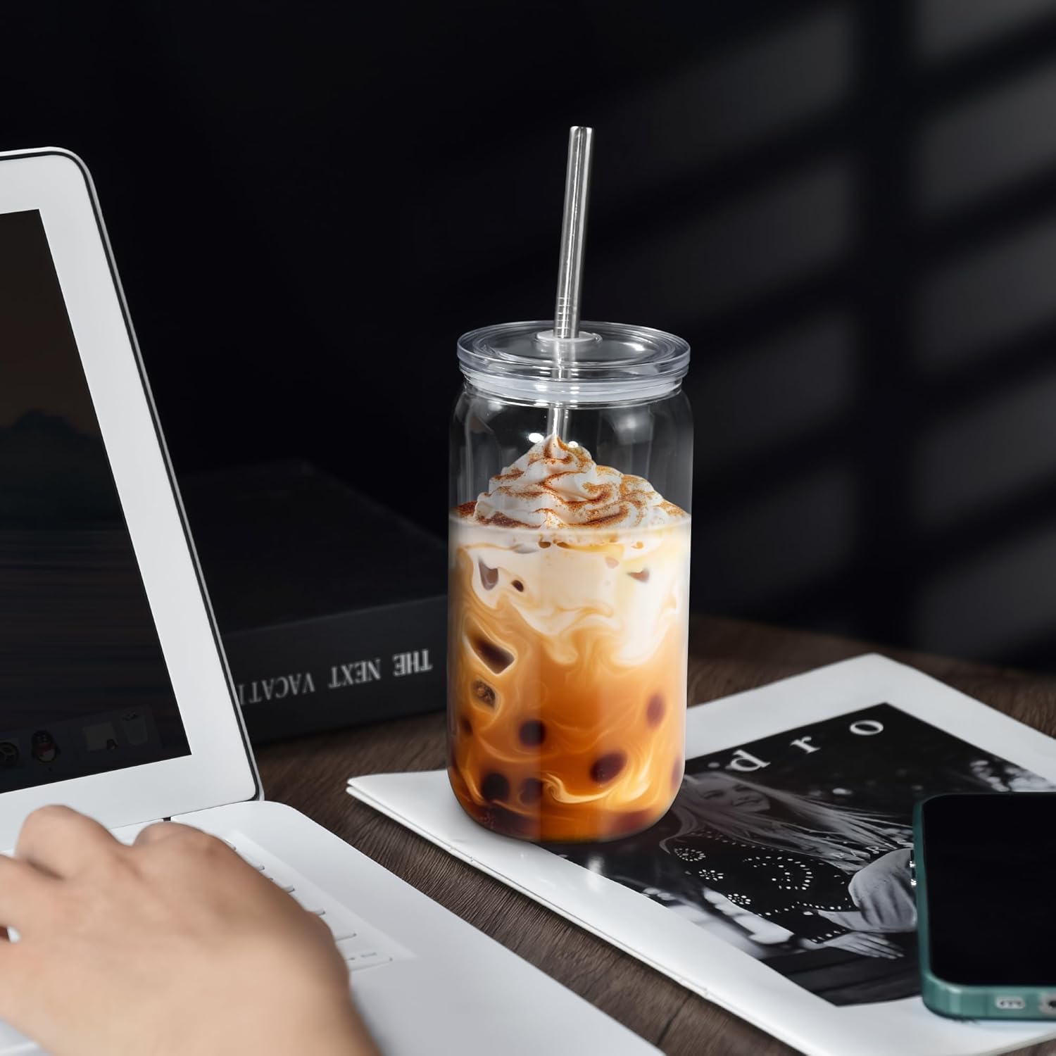 16oz Acrylic Mason Jar Cups, Clear Cups with Plastic Lids and Straws, Iced Coffee Cup Drinking Glass Tumbler for Whiskey, Soda, Tea, Juice, Gift, 6pcs - Image 7