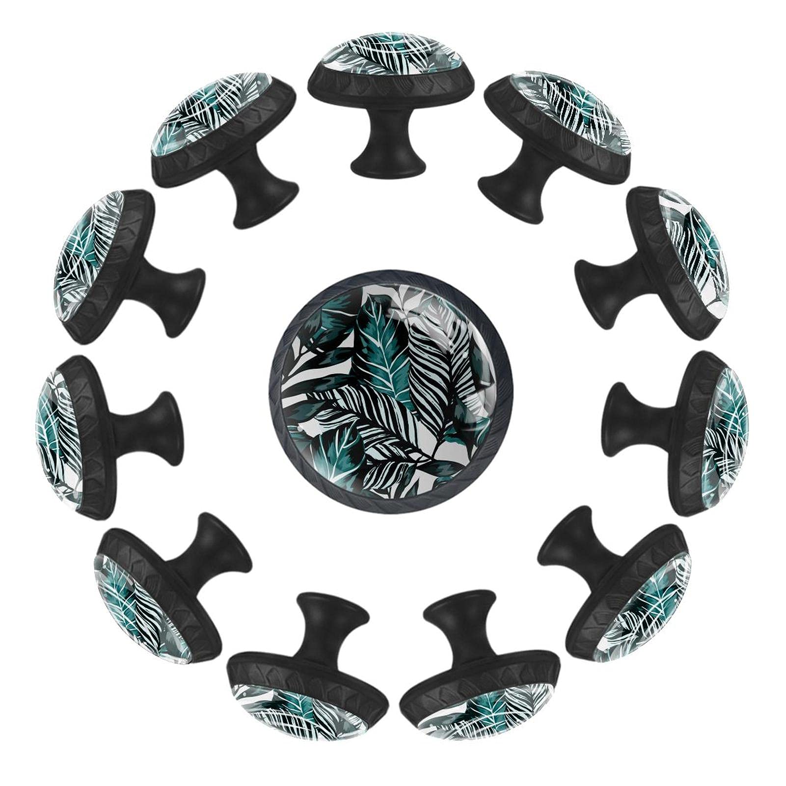 Boutons de tiroir ronds 35 mm feuilles tropicales Greenblue pour commode enfant (Lot de 12)