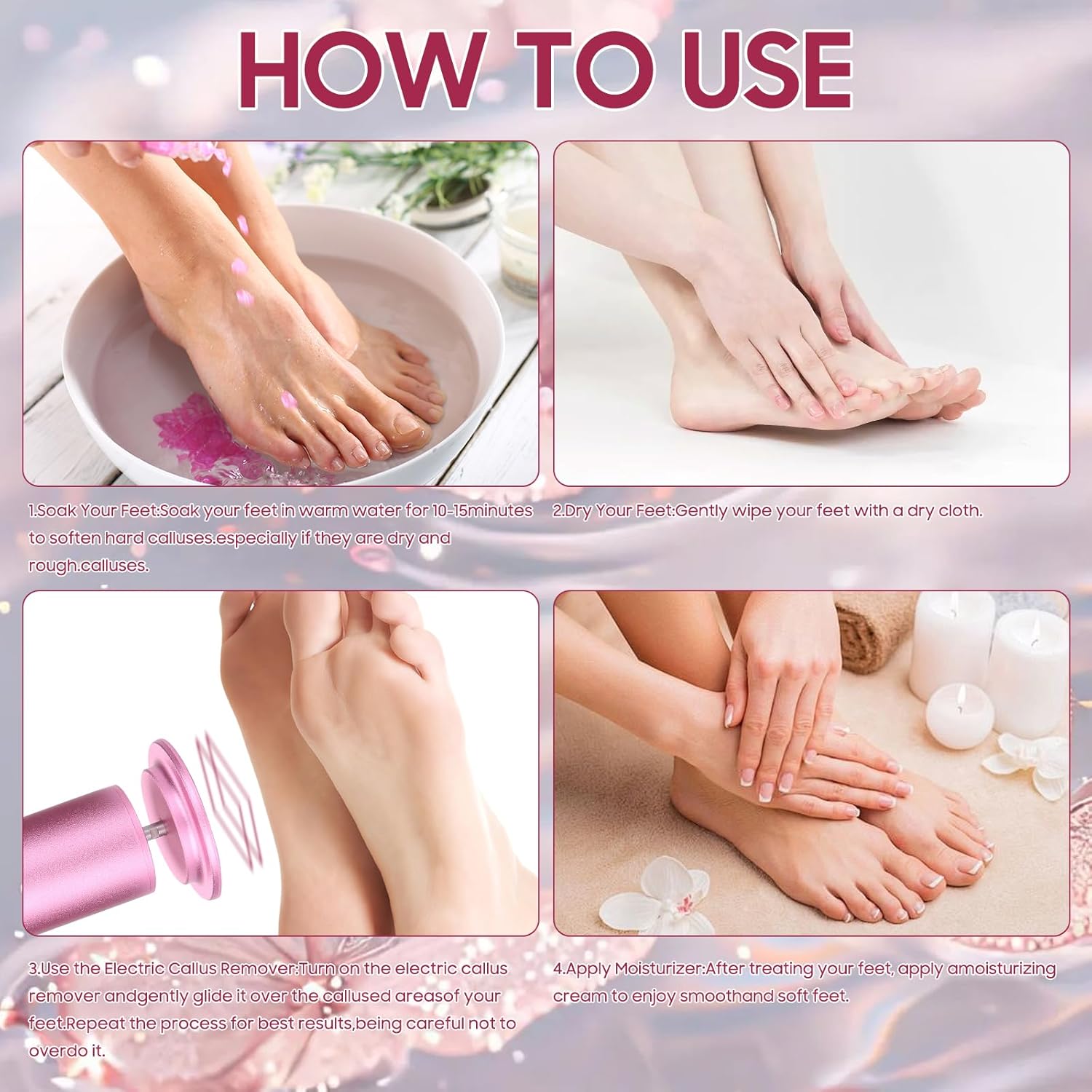 Electric Callus Remover for Feet - Professional Pedicure Tool for Dead, Dry, Crack Skin Calluses! Featuring Speed Regulation and 60pcs Replacement Sandpaper.