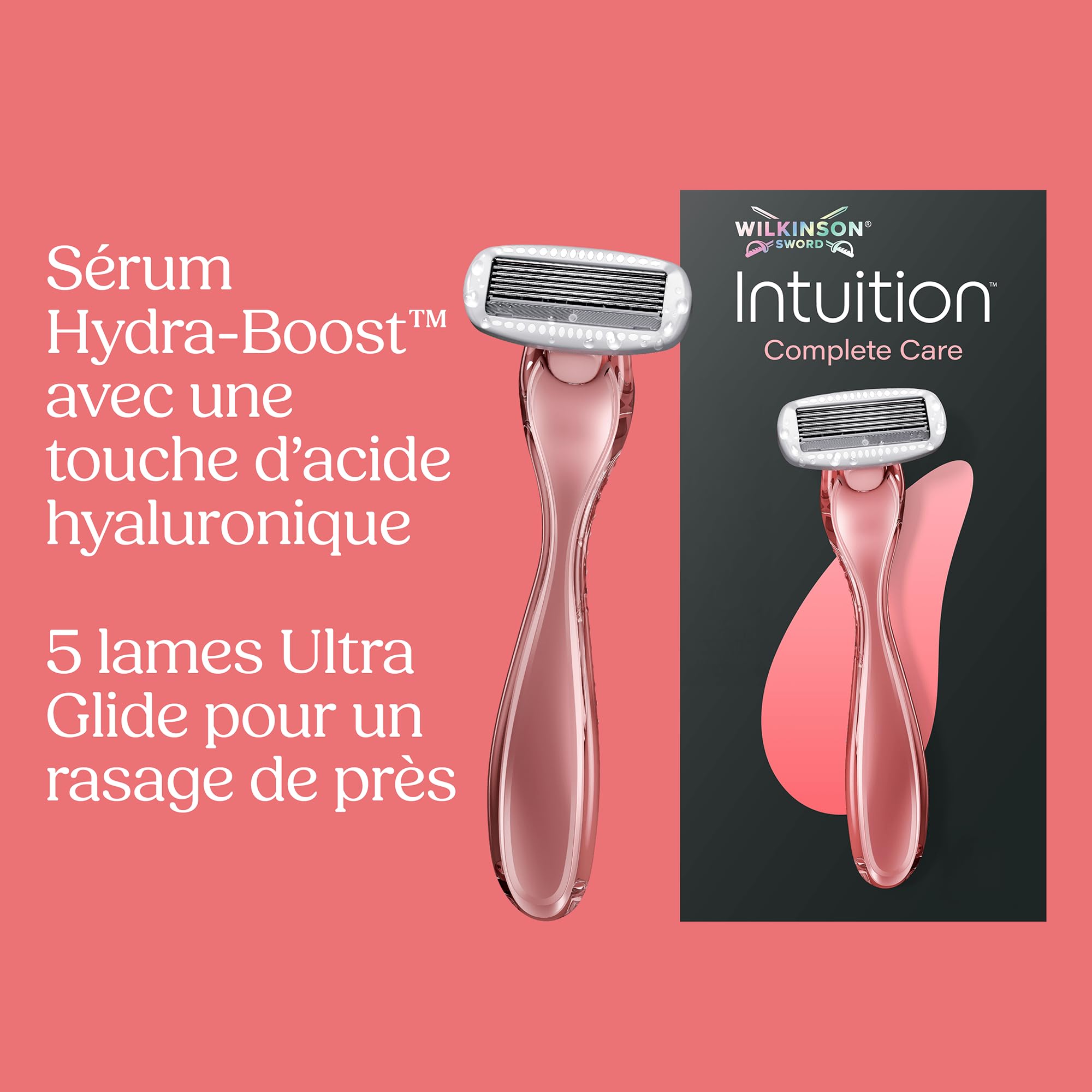 Wilkinson Sword Intuition Complete Care, rasoir pour femme, 6 recharges, XL | Rasoirs peau sensible pour femme avec 5 lames Ultra Glide, sérum Hydra-Boost, acide hyaluronique, formule végane, 6 recharges