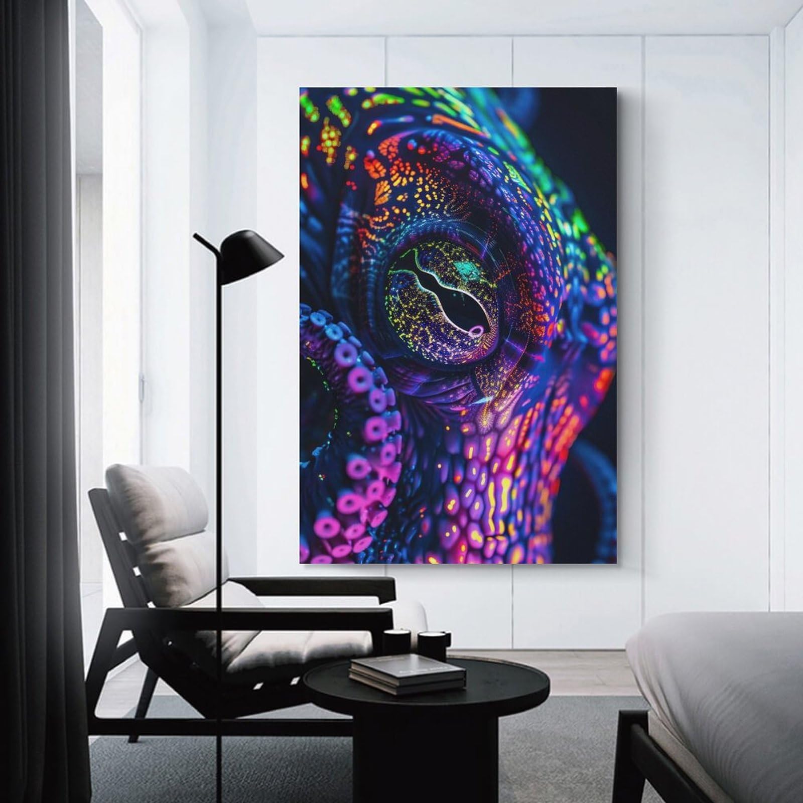 Junmoney Unframe-Style-3 Neon Octopus Eye Canvas Wall Decor, 20X30inch(50X75cm), For Wall Displays, Bedrooms Or Room Updates, Wall Decor Suited To Curated Displays
