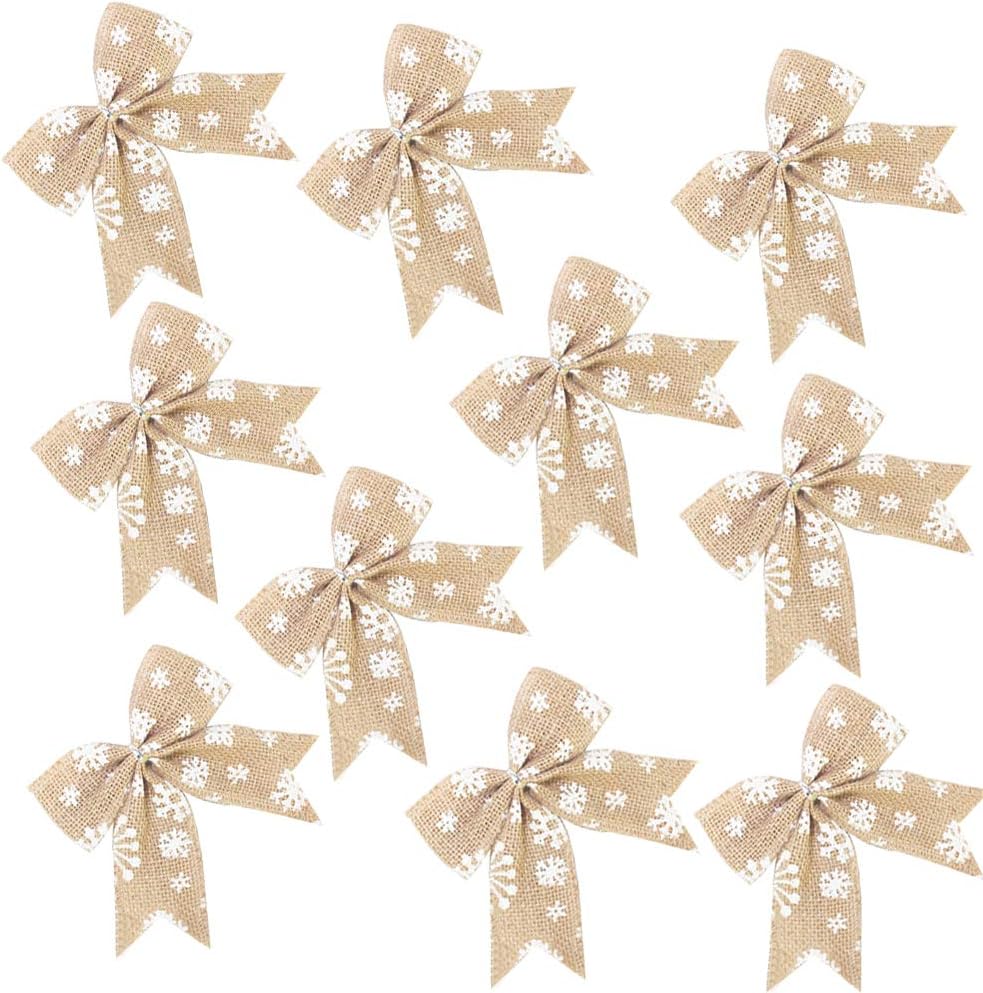 tyoungg Simple Rustic Burlap Jute Christmas Tree Ornaments Hangings Home Arch Tableware Decoration Indoor Outdoor Christmas Ornament Tree Hangs (10 pcs Bow Ties)