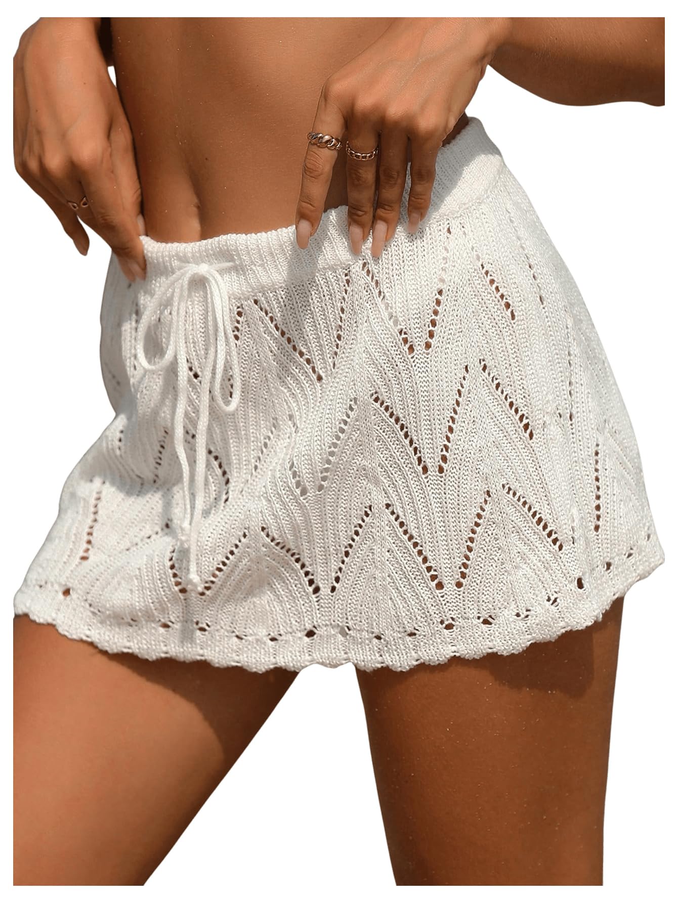 Milumia Women Crochet Beach Mini Skirt Swim Bikini Cover Up Skirt Knit Swimsuit Bathing Suit Coverup