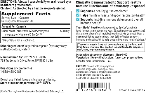 Miniatura 5 de Klaire Labs SFI Health EpiCor - Suplemento de apoyo inmunológico con 500 mg de Saccharomyces Cerevisiae - Ayuda a equilibrar la función
