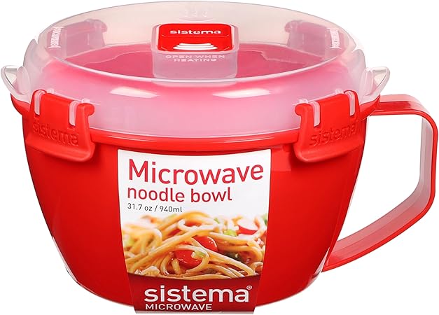 Sistema Microwaveable 940mL Noodle Bowl, Round Microwave Container with Lid