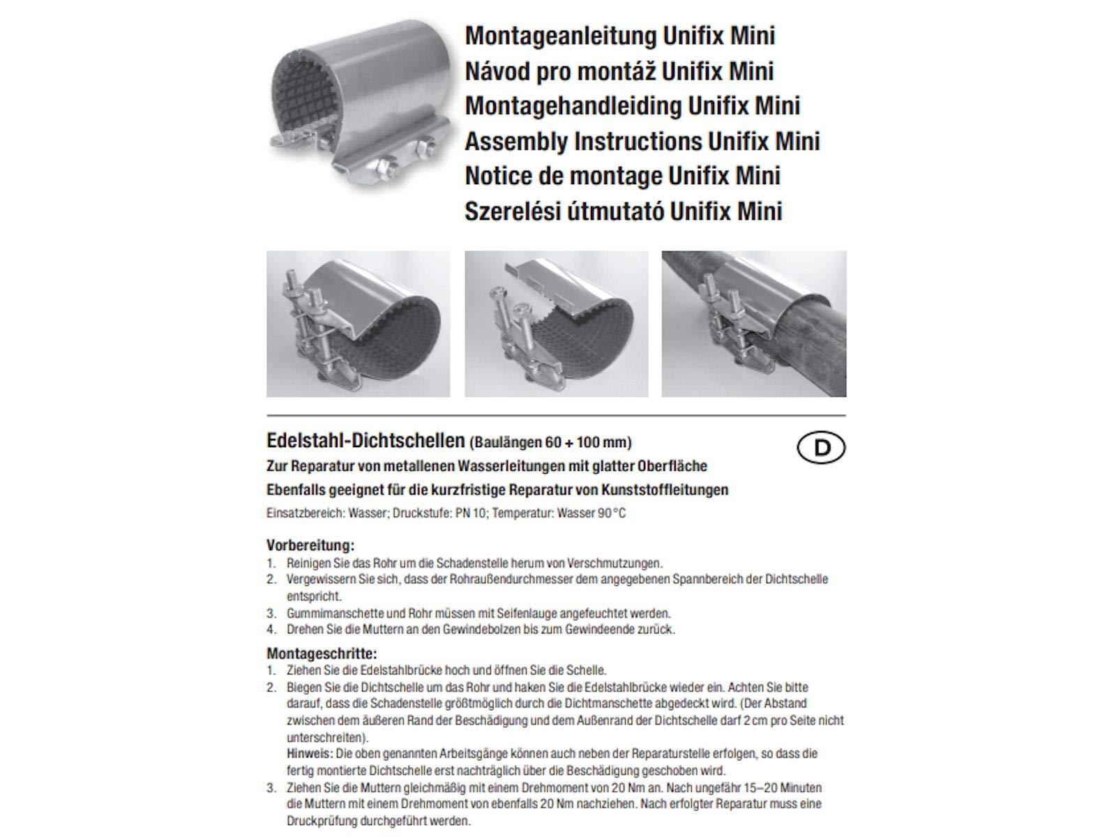 GEBO Unifix Mini Edelstahl-Dichtbandschelle Ø 74-80 mm, Länge 100 mm