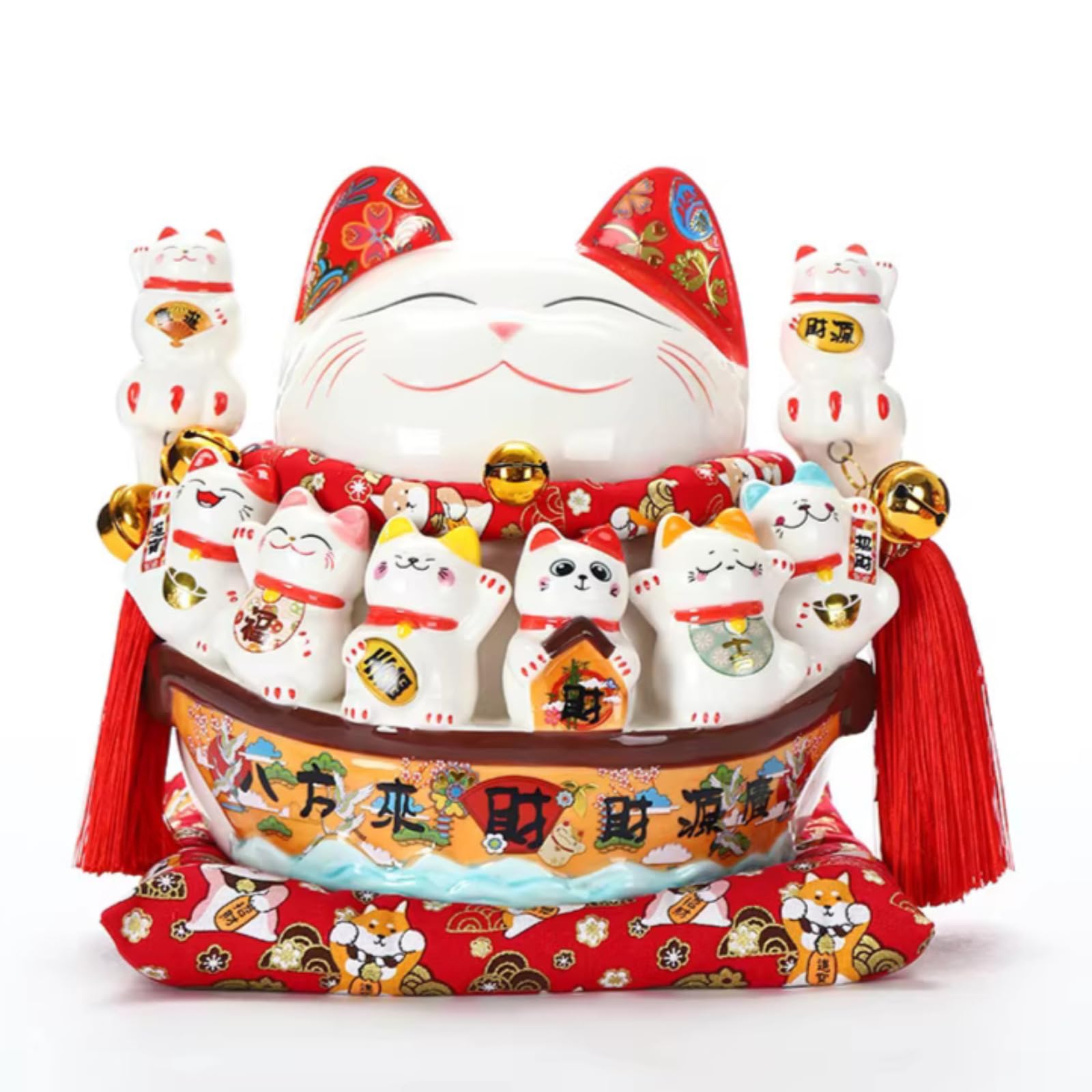 Maneki Neko japonés de cerámica blanca de 24 cm, estatua de gato de la suerte para decoración del hogar