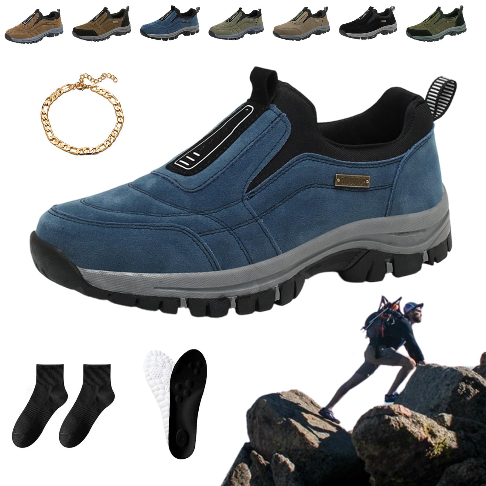 Zapatillas de senderismo para hombre, con forro polar, impermeables y antideslizantes, ligeras, cómodas, transpirables, para senderismo, senderismo