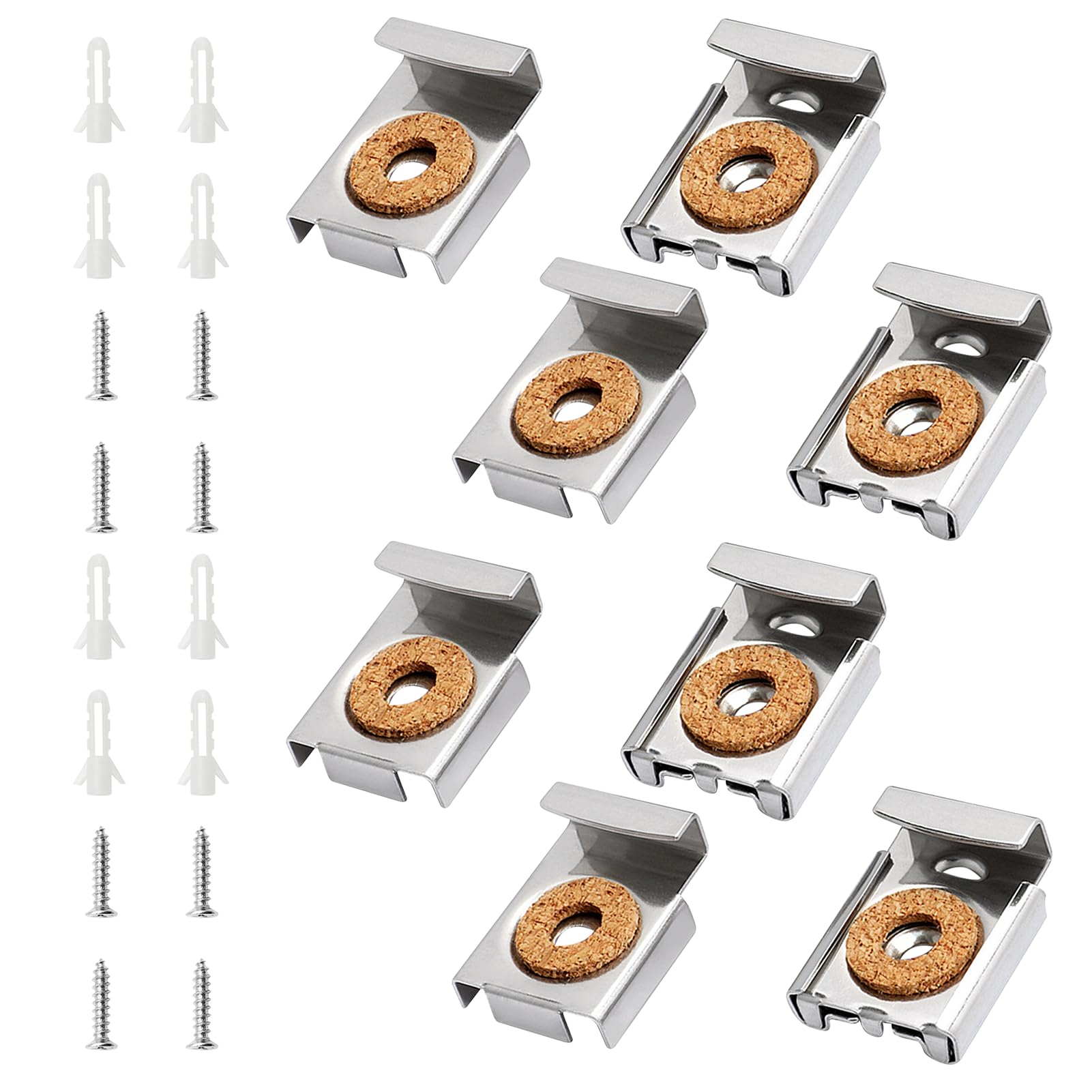 8 Pack Mirror Wall Fixings with Screws and Dowels Spring Stainless Steel