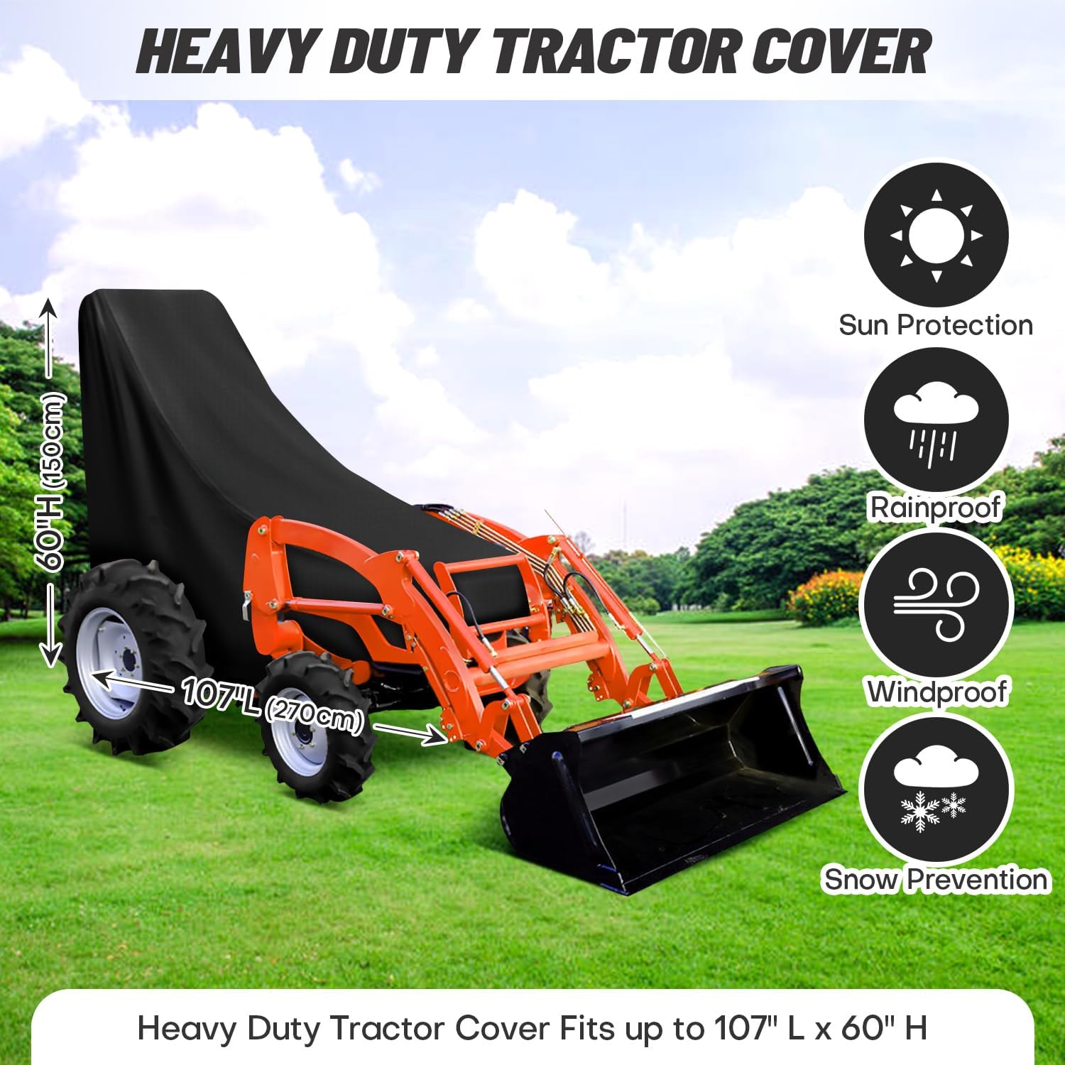 Tractor Cover Waterproof Compact Utility Tractor Heavy Duty 600D Thicken Oxford Cowling Cover (Large)