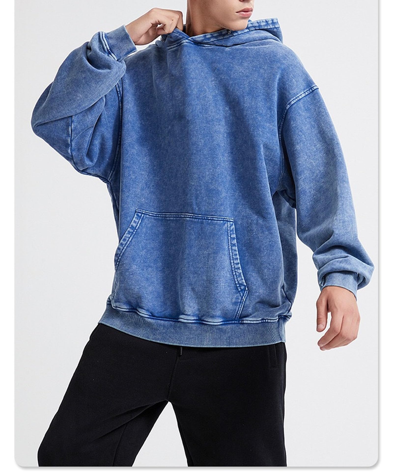 Felpa con cappuccio unisex oversize con lavaggio acido vintage felpa in cotone pesante felpe con cappuccio per coppie streetwear