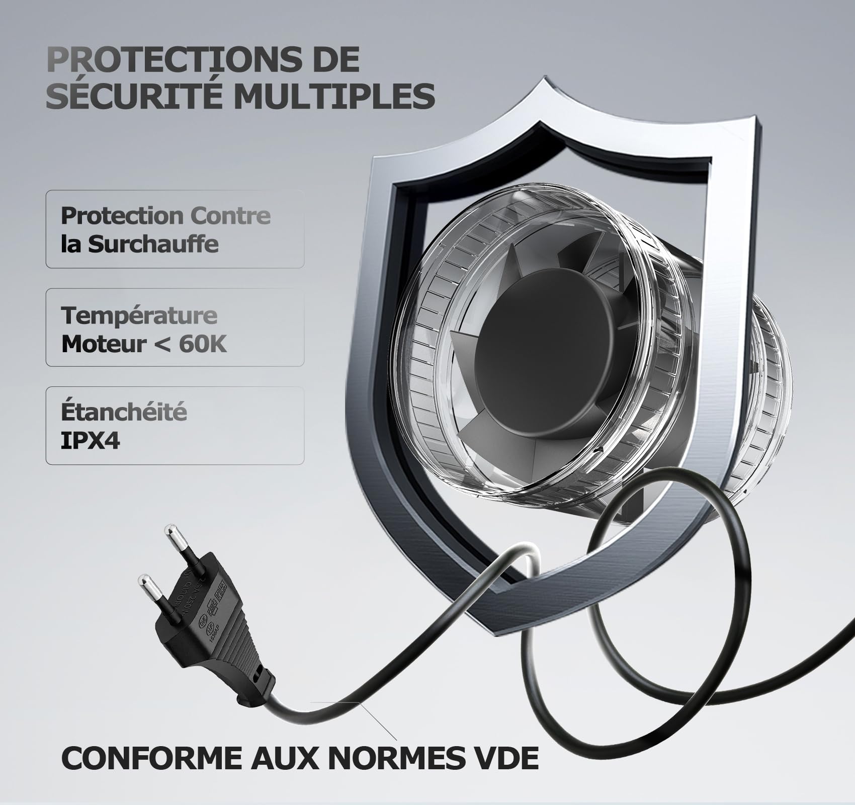 Extracteur d'air 100mm, Ventilateur de Conduit Compact avec Protection Contre la Surchauffe, 32dB 130m³/h Aérateur Extracteur Silencieux, VMC Salle de Bain Cave Garage Tente Garantie 5 ANS