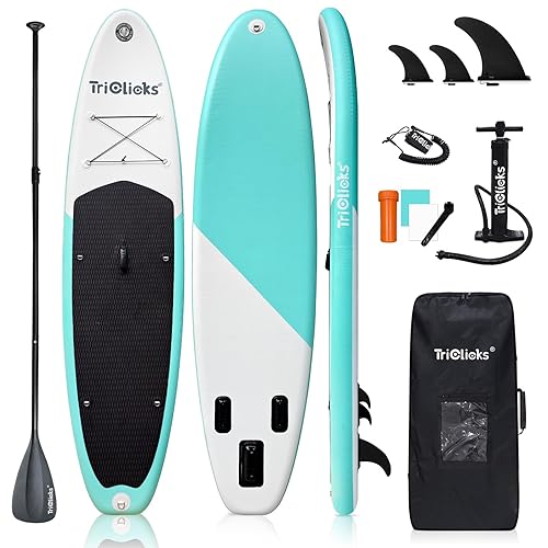 Triclicks 10' Inflatable Paddle Board Stable 30" Wide Design | Non-Slip EVA Deck | Lightweight Yoga SUP Board for Adult Teens | Stand Oar Board with Backpack Pump Paddle Belt Repair Kit