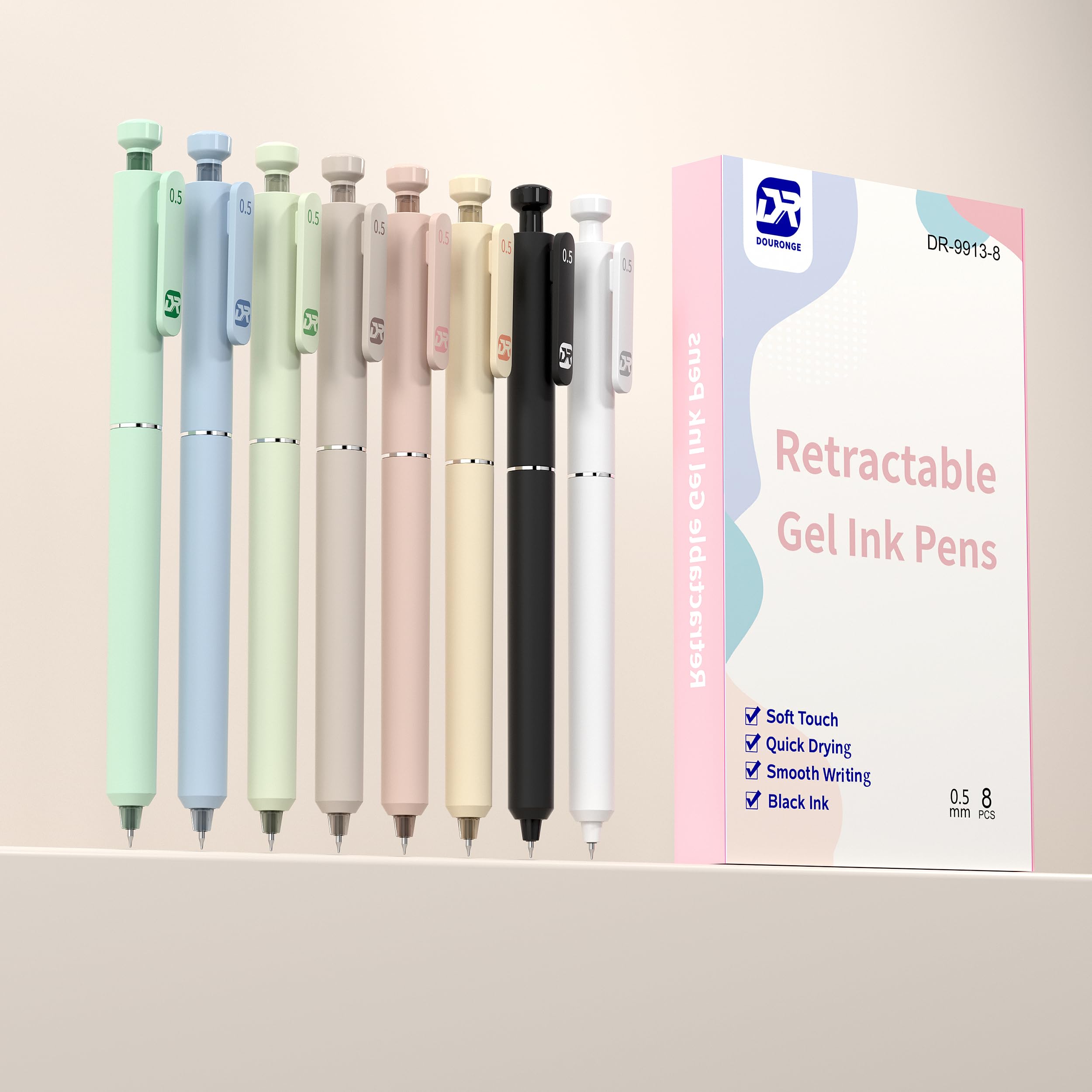 Gel Pens, 0.5 mm(8 Pcs)Quick-Dry Black Ink Pens, Fine Point, Smooth Writing Pens, Ballpoint Pens for Journaling, No Skipping, Cute Aesthetic Office and School Supplies, Gifts for Women