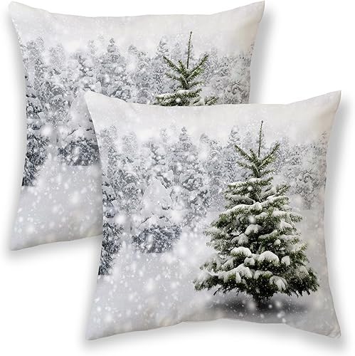 AGAYNA Juego de 2 fundas de almohada de invierno de 16 x 16 pulgadas, decoración de árbol de copo de nieve blanco para sofá, Navidad, interiores y