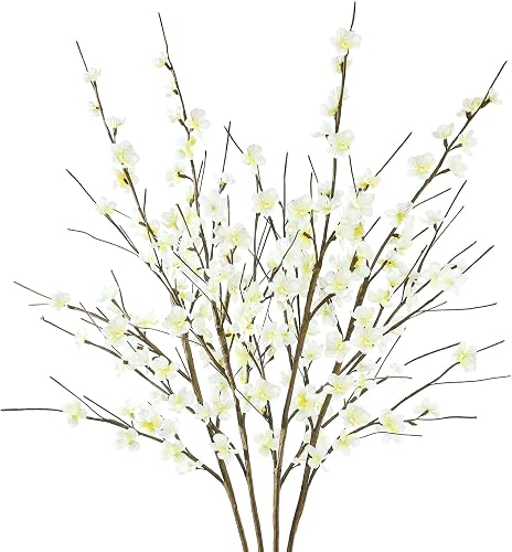 Krissing 4 Pcs Cherry Blossom Branches 39” Tall Artificial Cherry Blossom Stems White Faux Cherry Blossom Flowers Arrangements for Vase Home Wedding Table Spring Decor