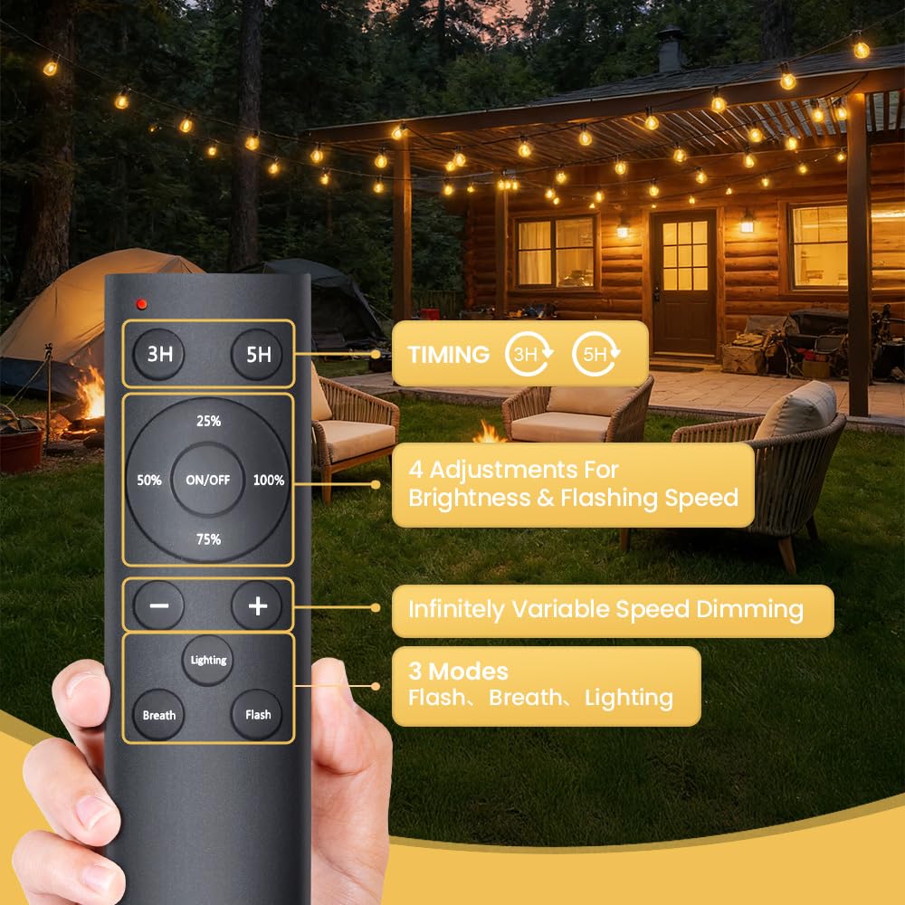 Lichterkette Außen Outdoor Strom LED - 60M Lichterketten Aussen Beleuchtung Wetterfest Dimmbar String Lights mit Fernbedienung für Garten Balkon Pavillon Party