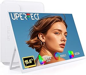 UPERFECT Portable Monitor 15.6″ 125% sRGB External Screen White with Case, 2000:1 Contrast FHD 1080P HDR Eyecare, 180° Adjustable Stand Integrated & VESA, Secondary Monitor for Laptop PC Mac