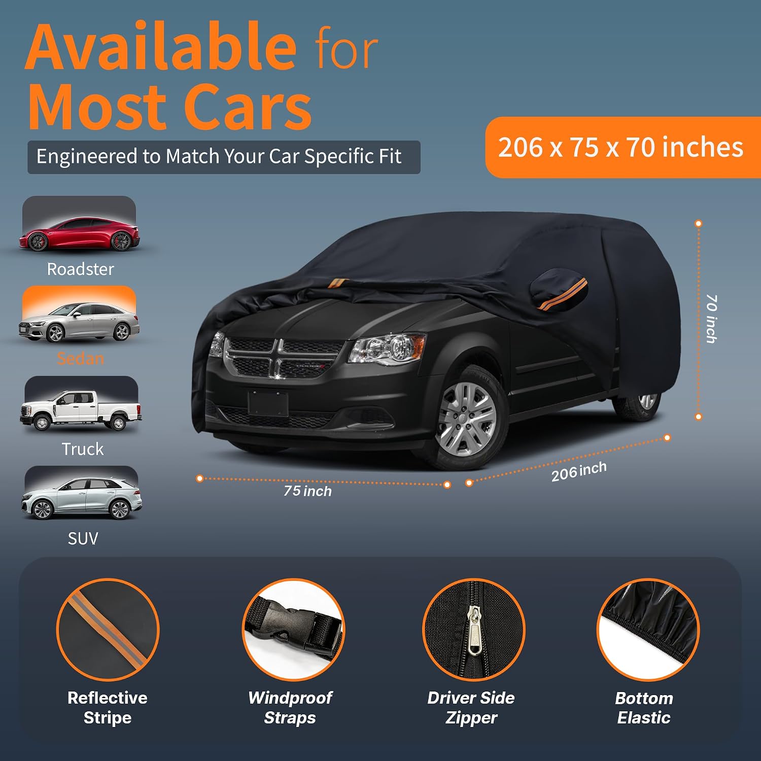 Car Cover Waterproof All-Weather,Outdoor Full Exterior Car Covers for Automobiles Hatchback(Length 179-206 inch) with Windshield Sun Shade Universal FitHonda Odyssey, Sienna,Dodge Caravan etc