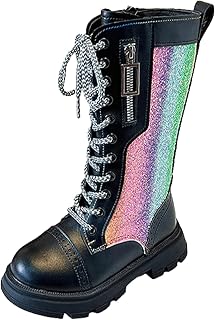 rismart Mädchen Kniehohe Reitstiefel Glitter Mode Seitenreißverschluss Runde Zehe Party Kleid Schuhe