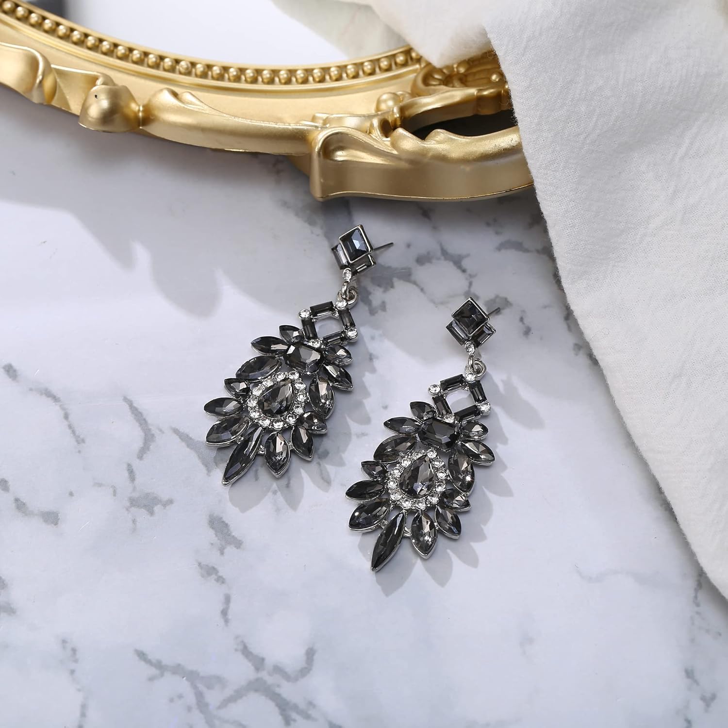 BriLove Art Deco Rhinestone Marquise Emerald Cut Rectangle Geometric Statement Earrings for Women - Image 3