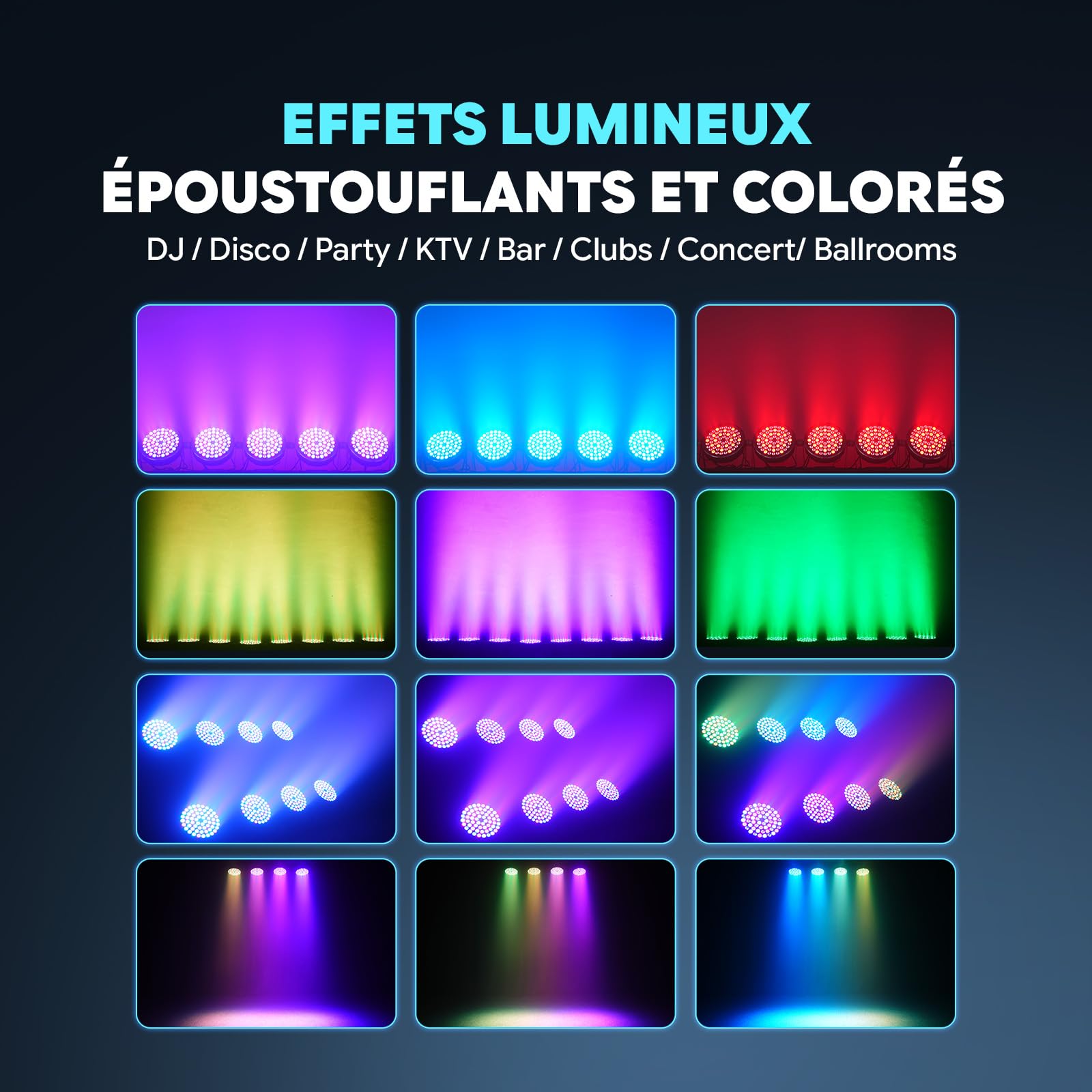 Par LED Projecteur, RGB 60 LED Lumière Par Led Batterie de Scène 7 Modes avec Télécommande DMX512 Jeu de Lumiere Jeux de Lumiere effet de lumière DJ pour show bar, fête, festival de musique