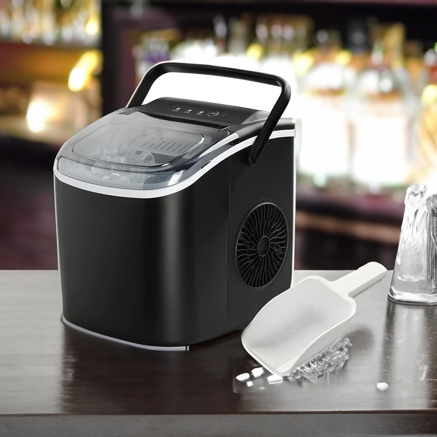 Deluxe Countertop Ice Maker, 26lbs/24hrs, Ready in 6 Mins, Self-Clean with Scoop & Basket, 13.7lbs, Perfect for Home Kitchen Office Bar Parties - Black