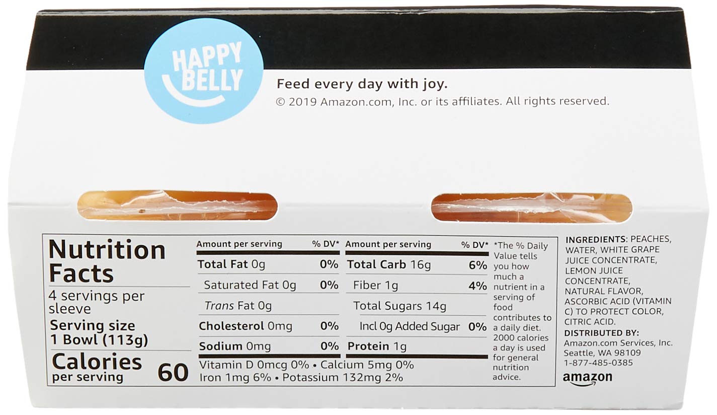 Amazon Fresh, Yellow Cling Diced Peaches in Fruit Juice, 4 Oz Bowls (Previously Happy Belly, Packaging May Vary) (Pack of 8) image 4
