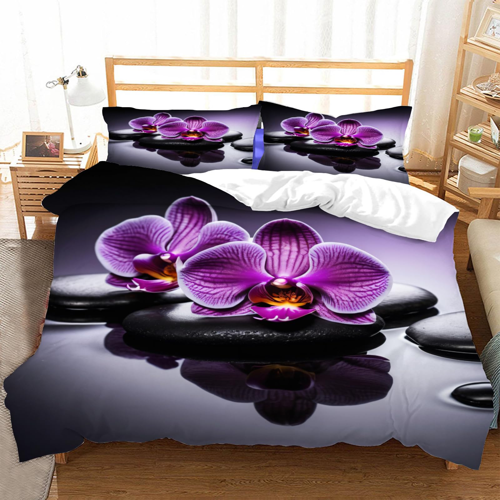 Housse de couette 240x260 orchidée en microfibre avec 2 taies d'oreiller