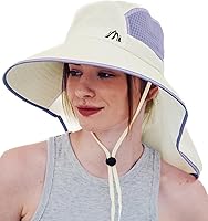 Vista 14 de Sombrero de protección solar UV para mujer, plegable, con solapa para el cuello, sombrero de pesca de ala ancha con agujero para cola de caballo