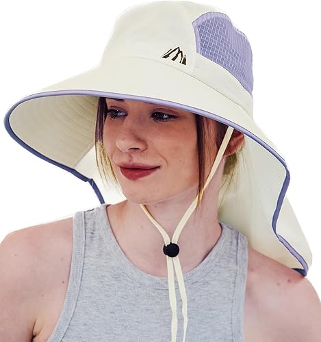 Miniatura 14 de Sombrero de protección solar UV para mujer, plegable, con solapa para el cuello, sombrero de pesca de ala ancha con agujero para cola de caballo