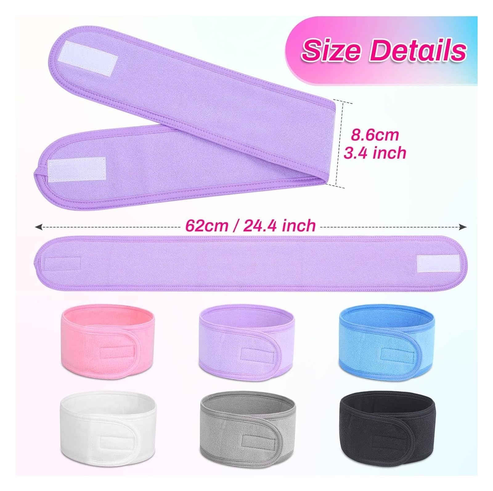 Fascia for capelli, fascia for capelli spa, fascia for il sudore, fascia for la testa, fascia for capelli, asciugamano, antiscivolo, elastica, lavabile, for il trucco, for il lavaggio del viso (6 pezz
