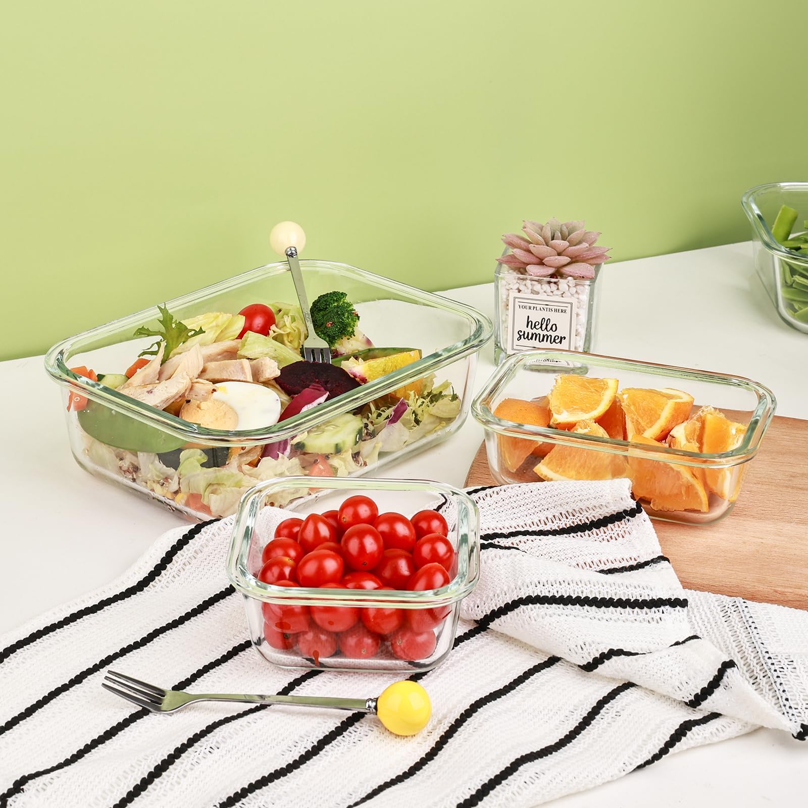 Frischhaltedosen aus Glas mit Deckel, luftdichte Bento-Boxen mit auslaufsicherem Verschluss für Mikrowelle, Backofen, Gefrierschrank und Spülmaschine, BPA-frei, 8 Stück