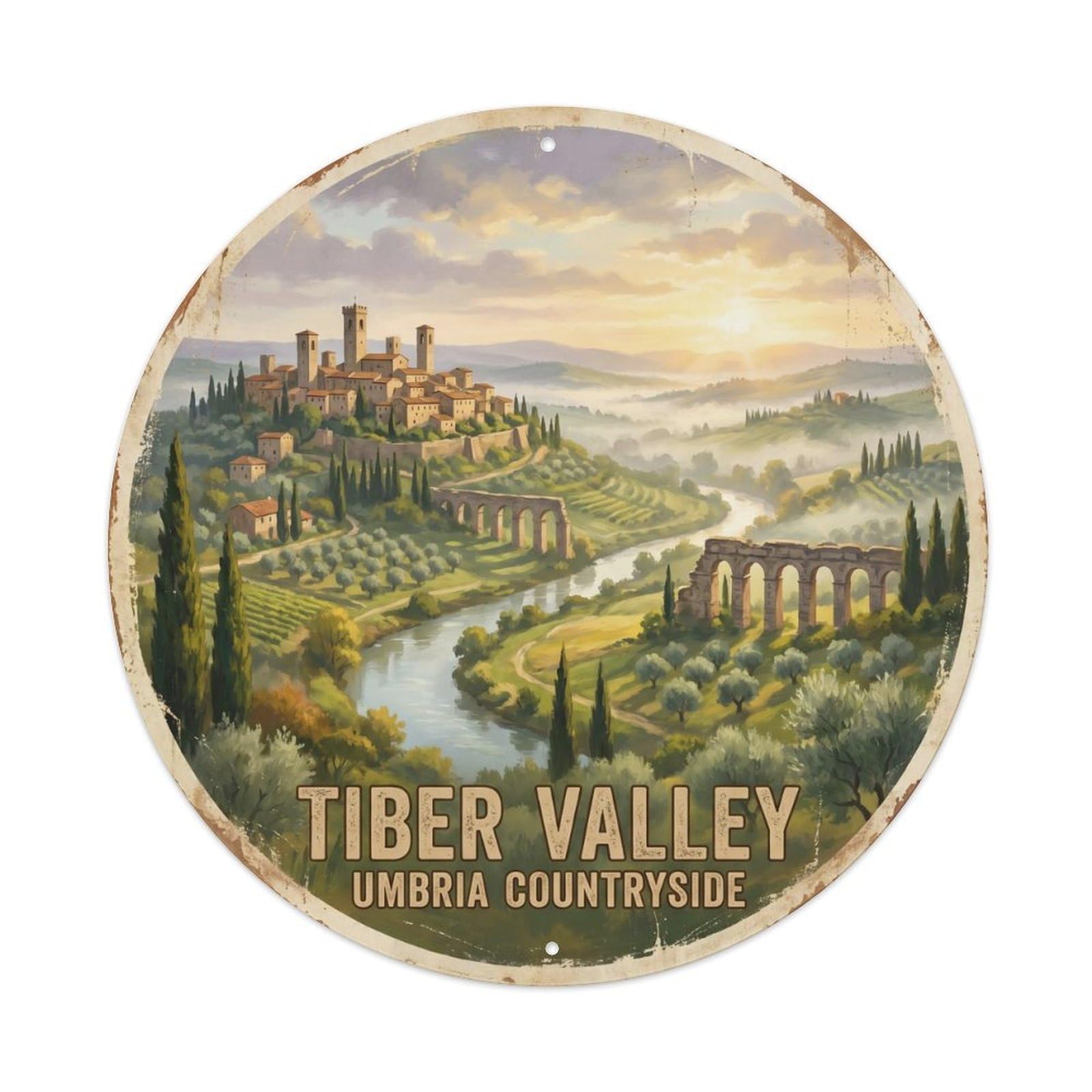 Vintage Travel Tiber Umbria Valley Metal Tin Sign