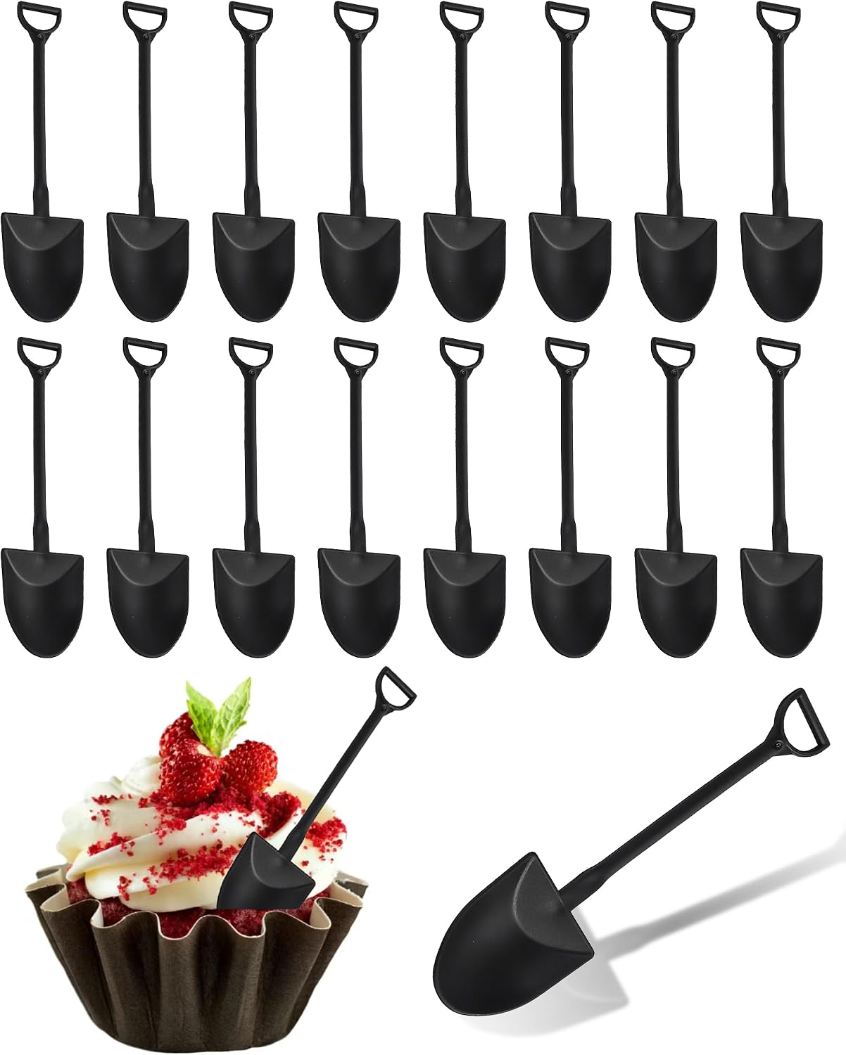 60 Pcs Black Mini Plastic Shovel Spoons, Small Dessert Sampling Spoons for Ice Cream, Cake, Snacks, Party Favors, Tasting Events Use