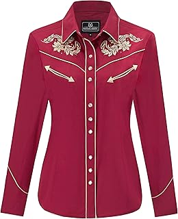 Women's Embroidered Western Cowgirl Slim Fit Shirt Snap Button Down Long Sleeve Shirt with Floral Embroidery