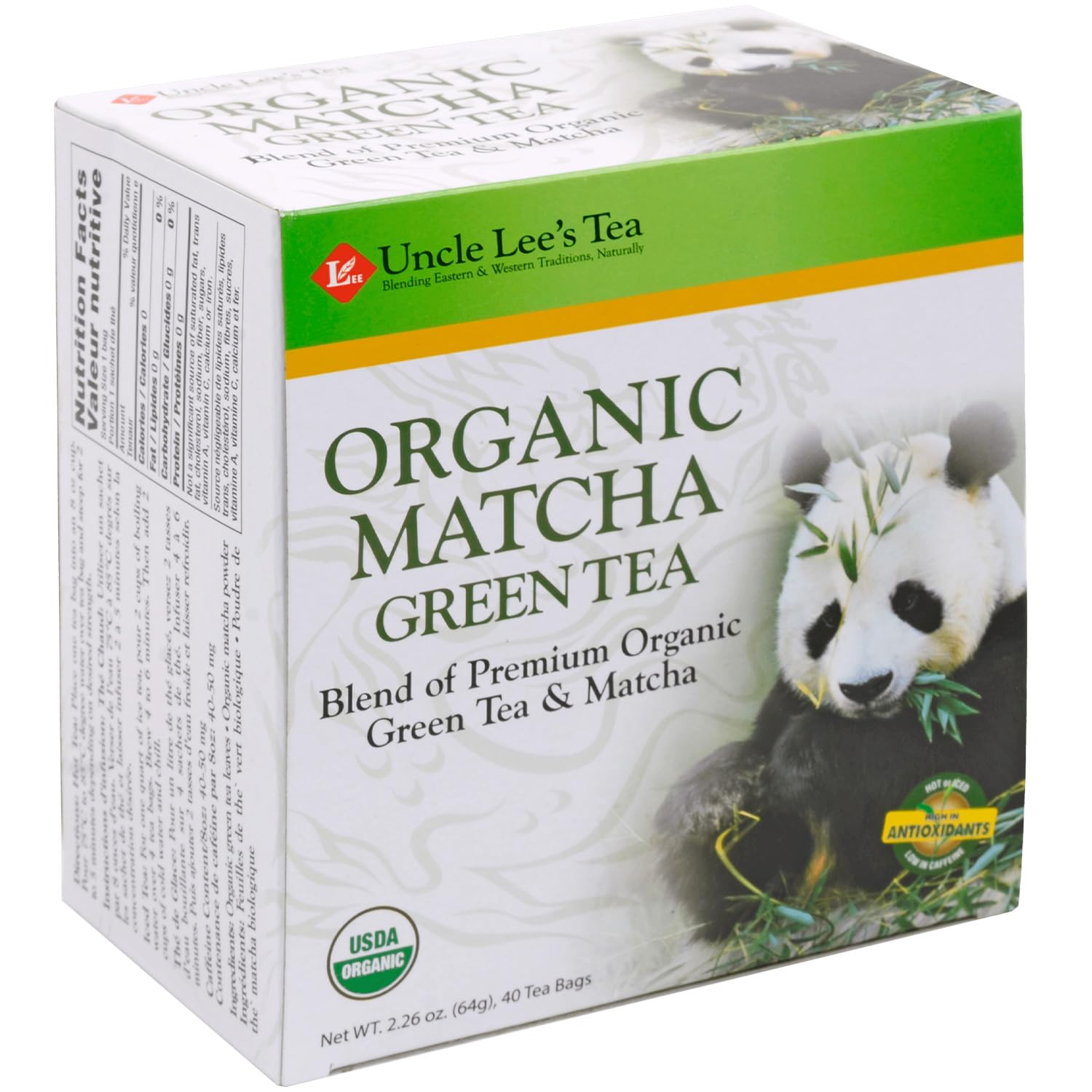 Uncle Lees Organic Matcha Green Tea Bags 40 Count Antioxidant-Rich Low Caffeine Naturally Energizing Blend