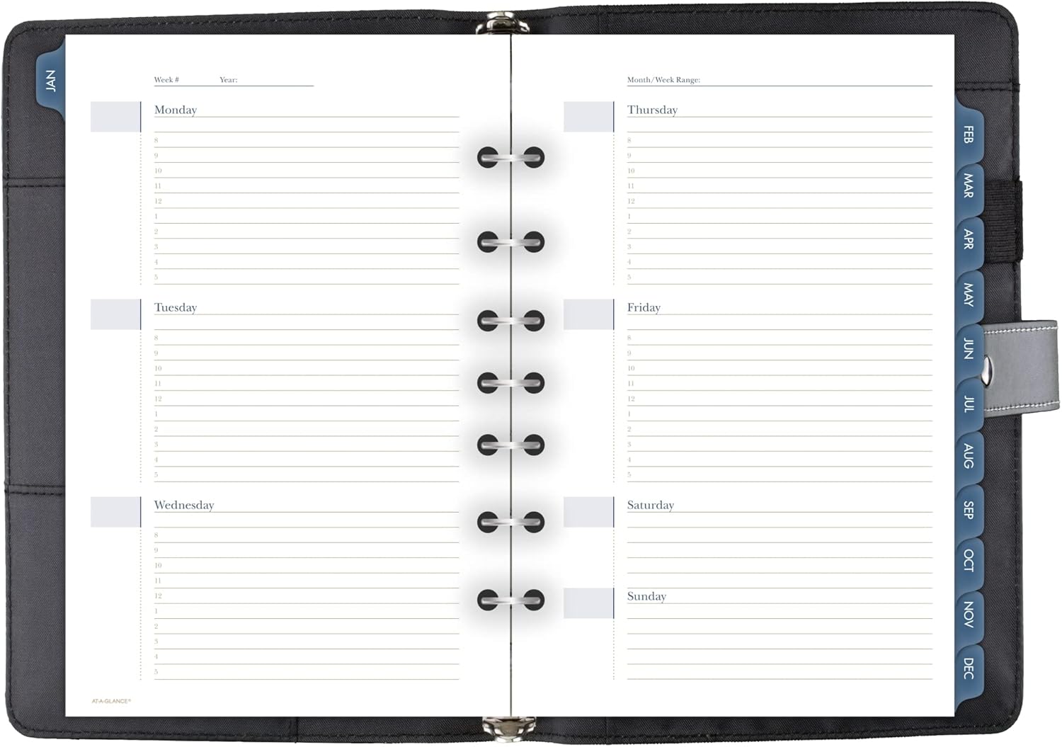 at-A-Glance Faux Leather Undated Starter Set, Tread Spine, 7-Ring, 5-1/2" x 8-1/2", Desk Size, Fashion, Black (DR1104-040-05)