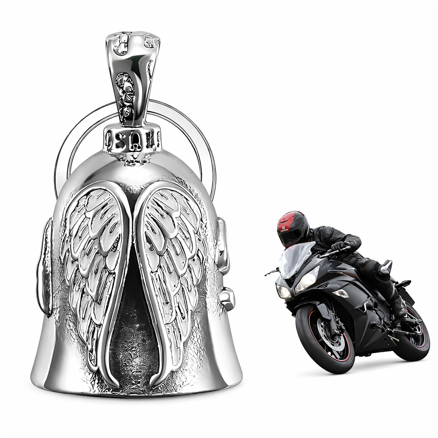 RODISHOMM Guardian Bell – Schutzengel-Glocke Aus Edelstahl Für Motorrad, Schlüsselanhänger, Glücksbringer Für Biker, Silber, Robust