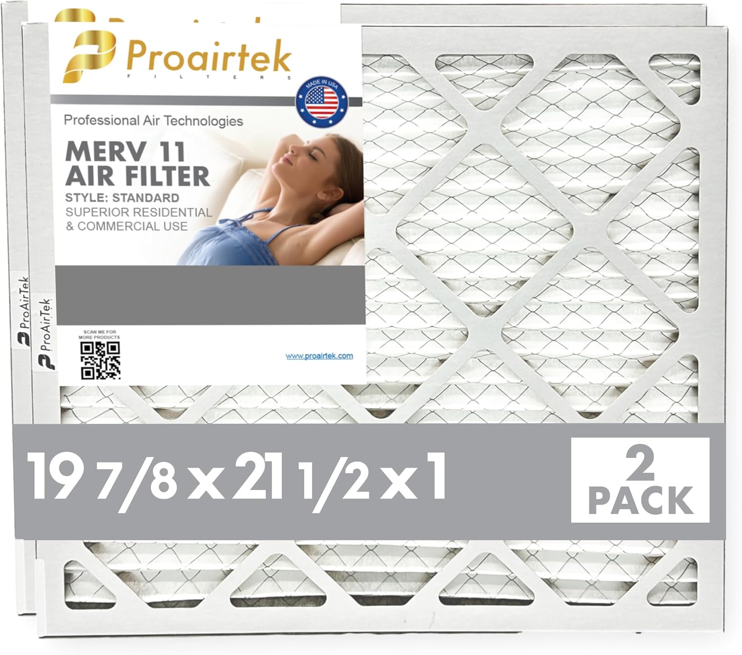 Proairtek AF19S21H1M11SWH Model Standard 19 7/8" x 21 1/2" x 1" Pack of 2 Air Filters, MERV 11; Ideal for Anyone Wanting Crisp Air in Their Home