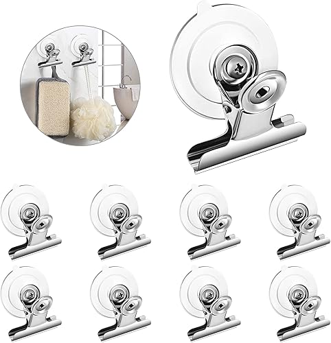 Aufind 8 paquetes de clip de ventosa redondo de plástico para ventosa, soporte fuerte para ventosa de vidrio para ventana, clip para colgar cocina,