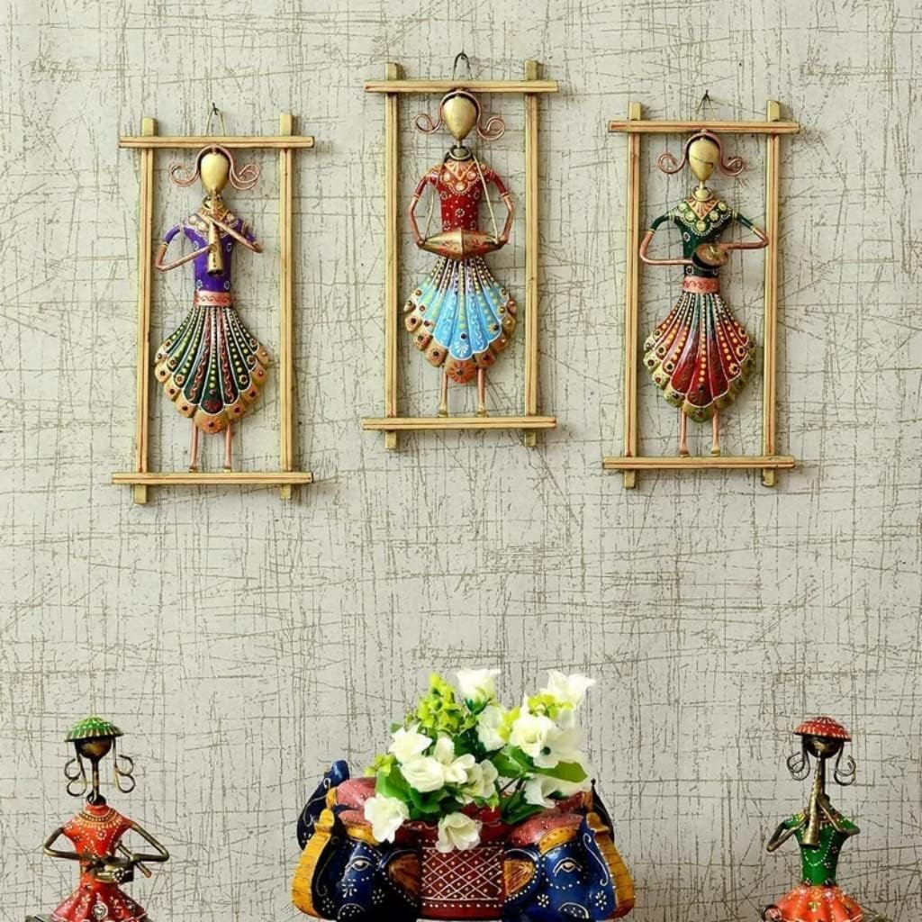 Collective home decor - Rajasthani Musician Set Metal Wall Hanging Wall Decor Home Decor- Indian handicrafts Showpiece Figurine for Gifting Purpose | Home Decoration Showpiece Wall Decoration-image-31