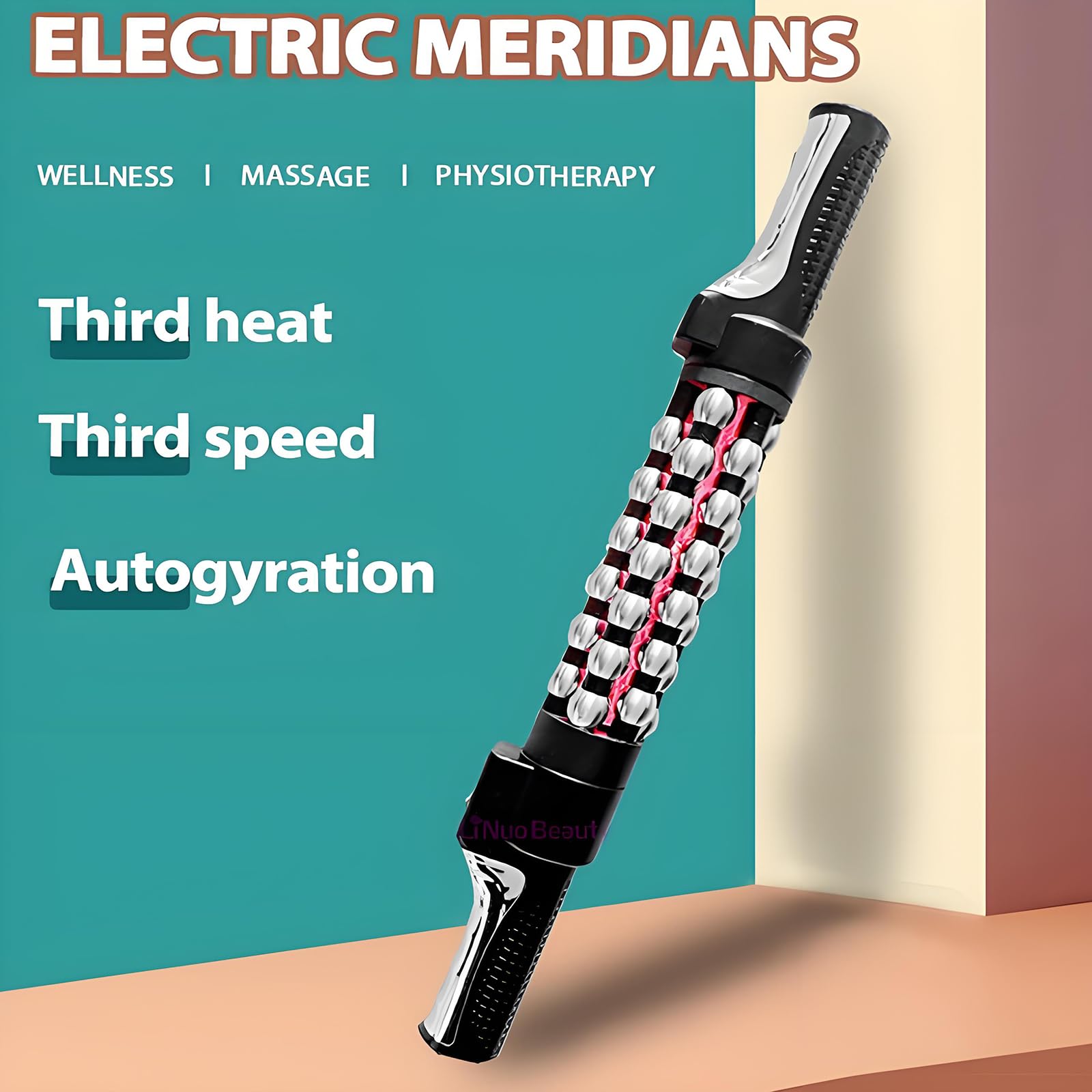 Elektryczny Masażer Rolkowy Meridian, Obrotowy O 360° Ręczny Masażer Tkanek Głębokich, 3 Poziomy Prędkości I Temperatury, Stymuluje Punkty Akupunkturowe, Rozluźnia Mięśnie I Wspomaga Utratę Wagi